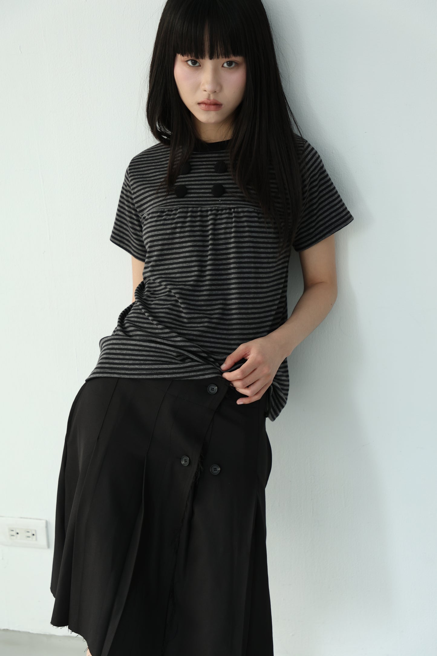 Striped loose button-down top