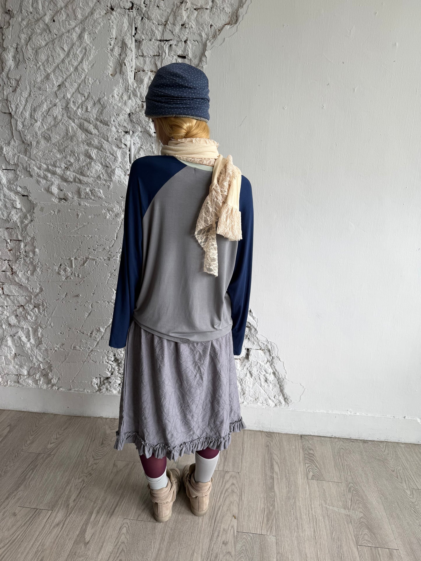 Embossed lace elastic cotton skirt