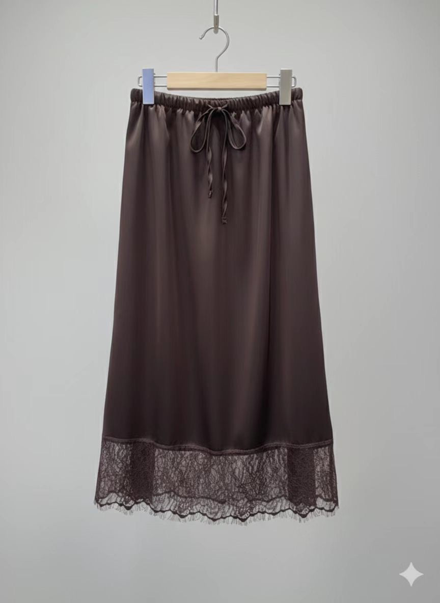 Lace Satin Midi Skirt