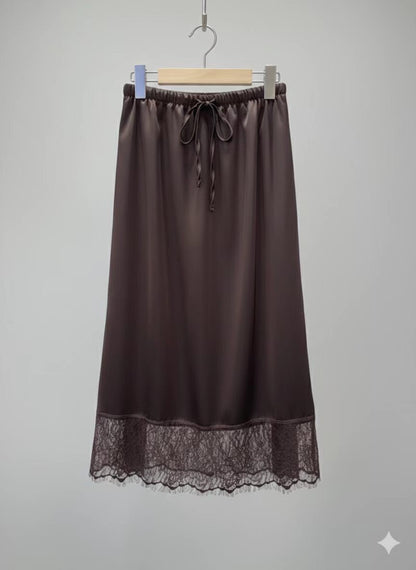 Lace Satin Midi Skirt