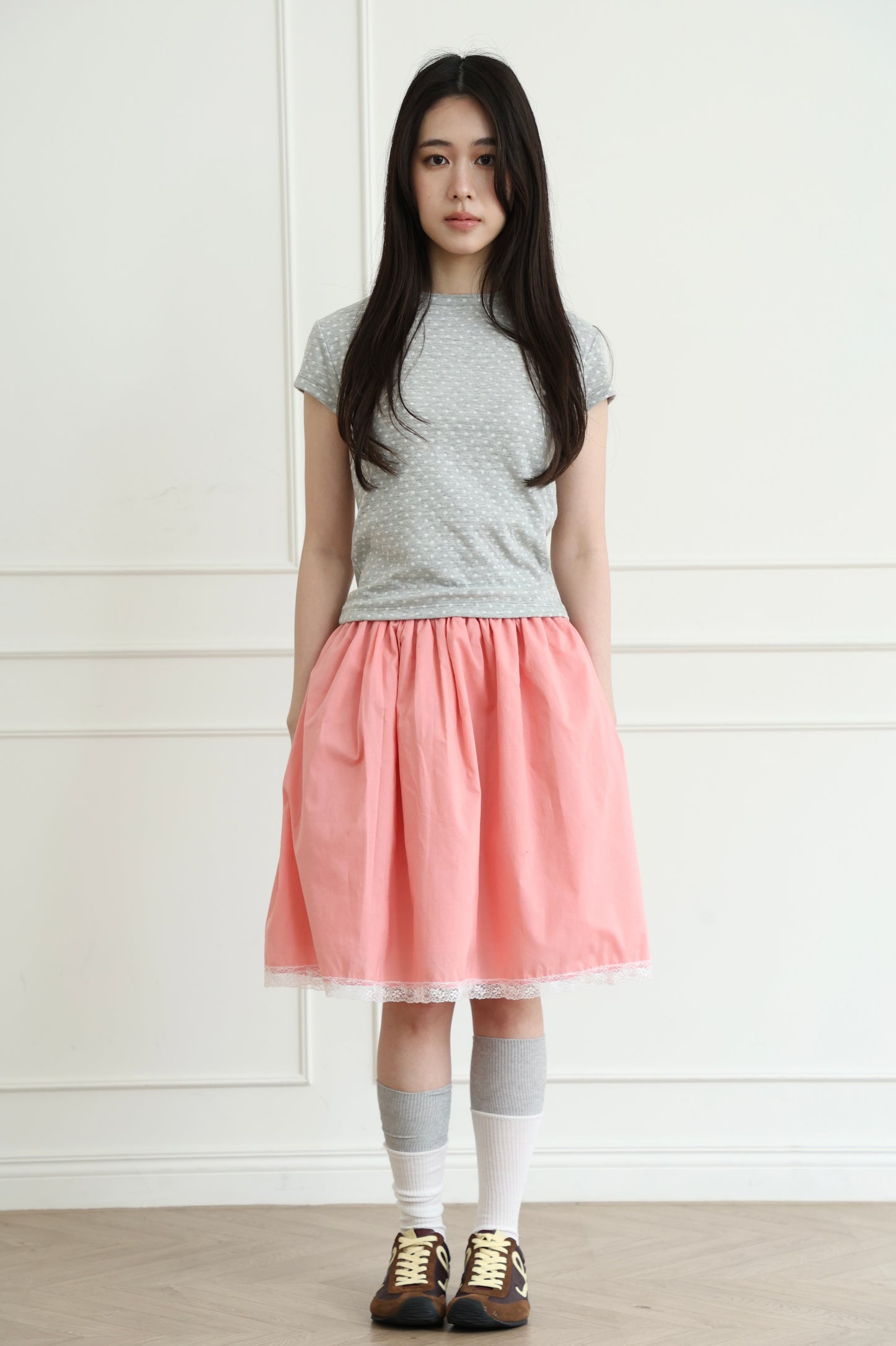 polka dot top with off-shoulder design