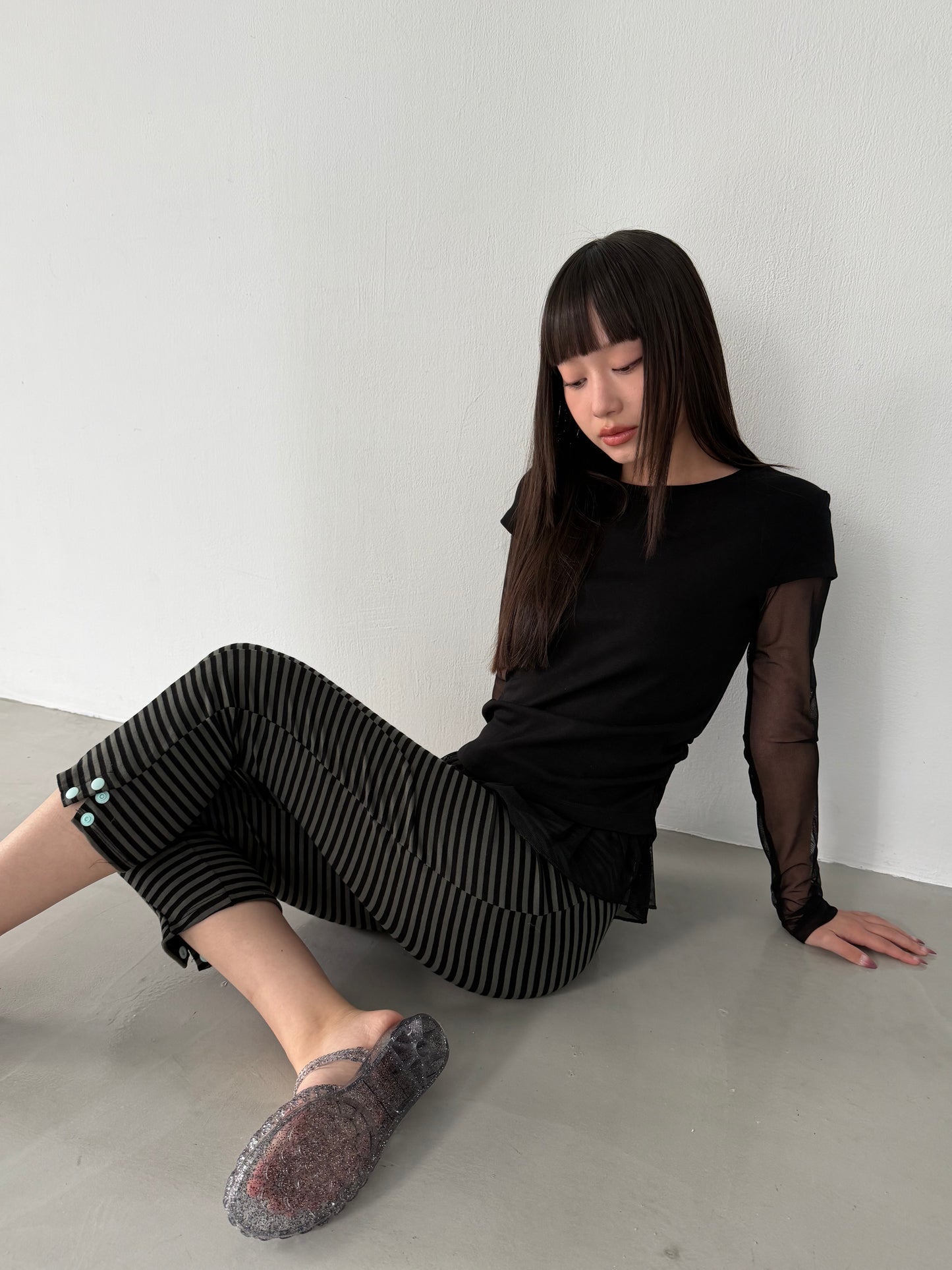 Faux Layer Mixed Fabric Top