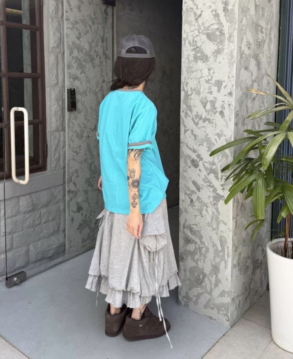 韓國製 荷葉層次感長裙