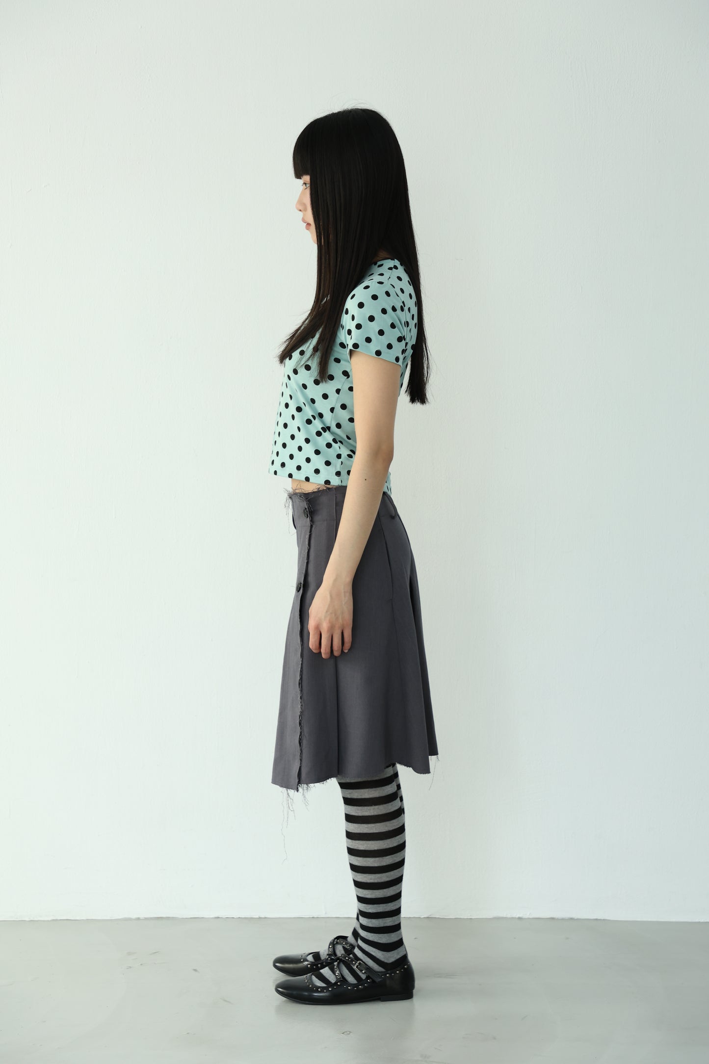 polka dot patchwork short-sleeved top