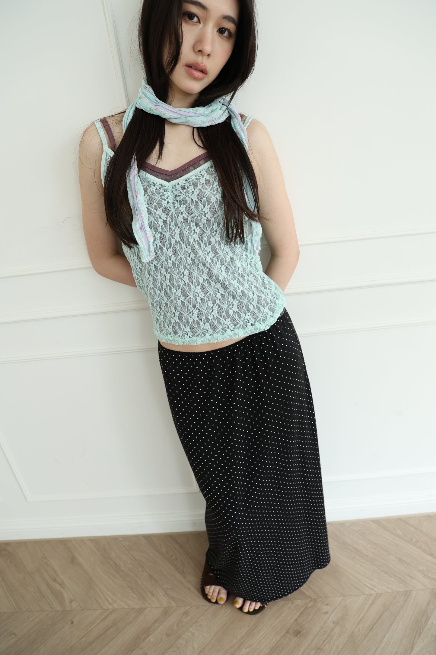 Elastic polka dot maxi dress