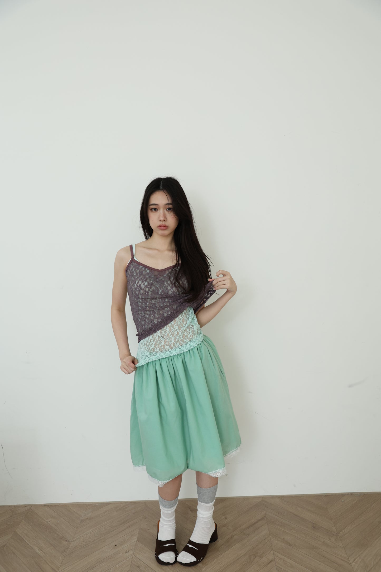 Lace sheer V-neck spaghetti strap vest