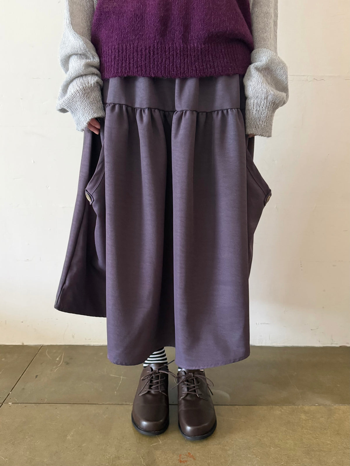 Draped Pocket Button Midi Skirt