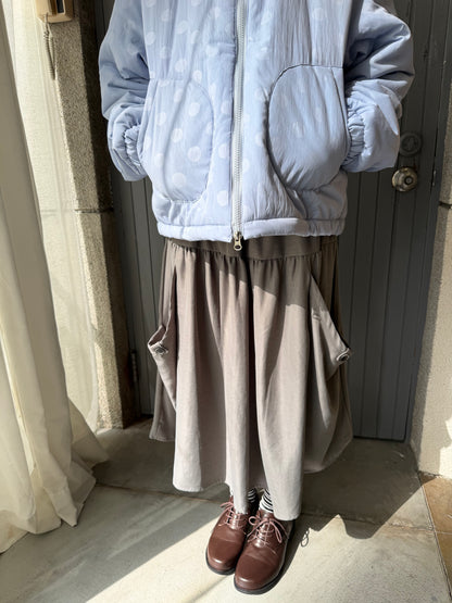 Draped Pocket Button Midi Skirt