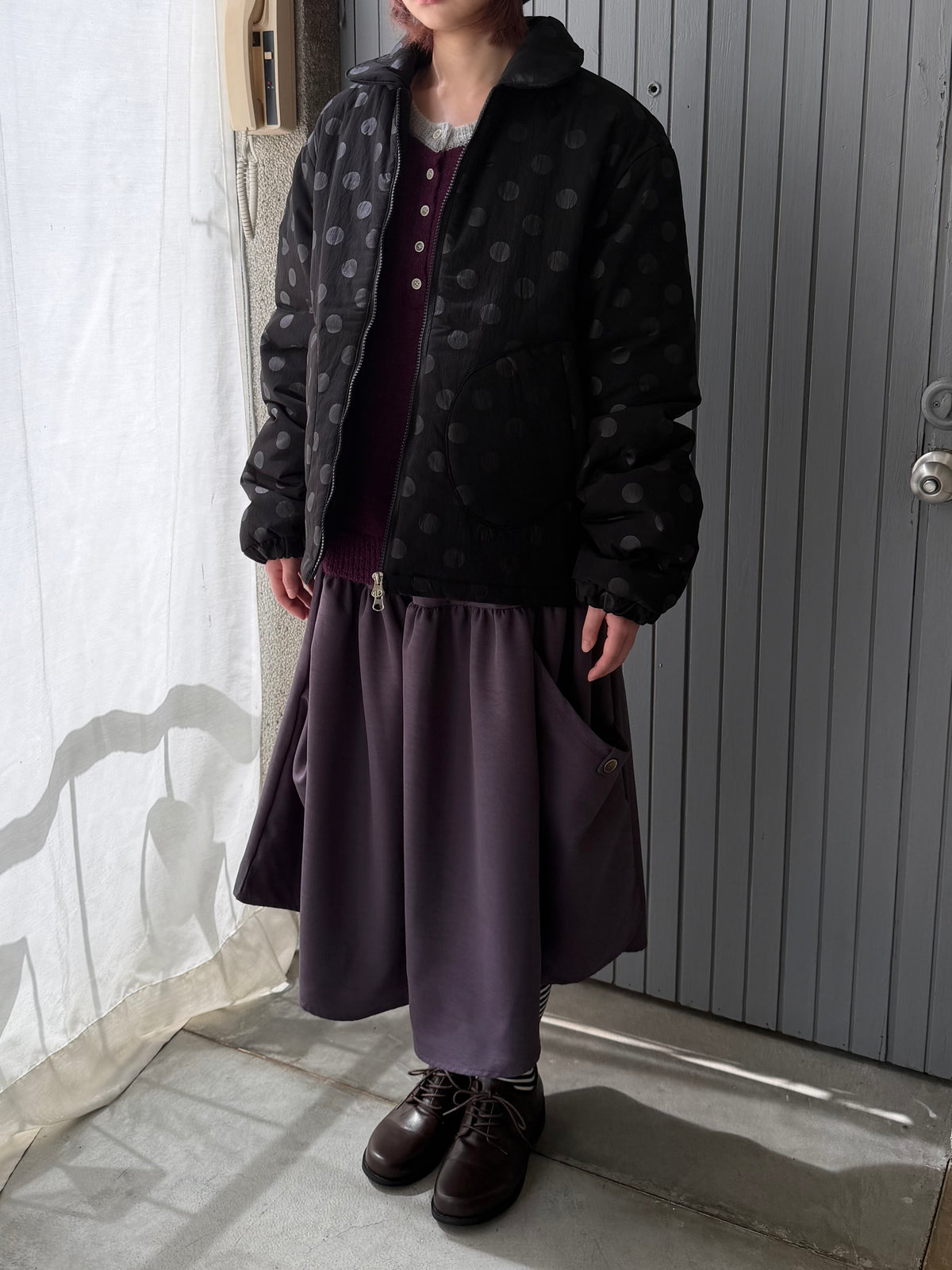 polka dot quilted coat