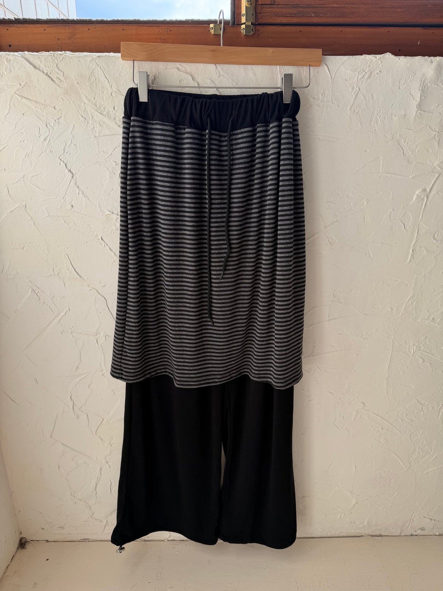 Faux two-piece striped cotton culottes