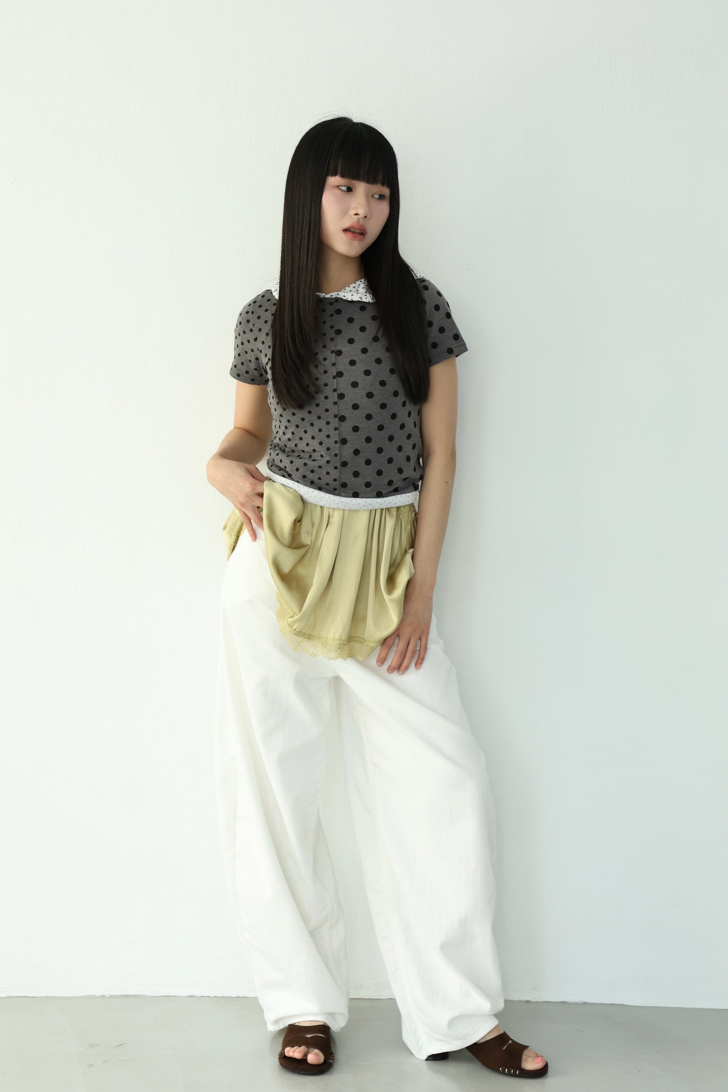 polka dot patchwork short-sleeved top
