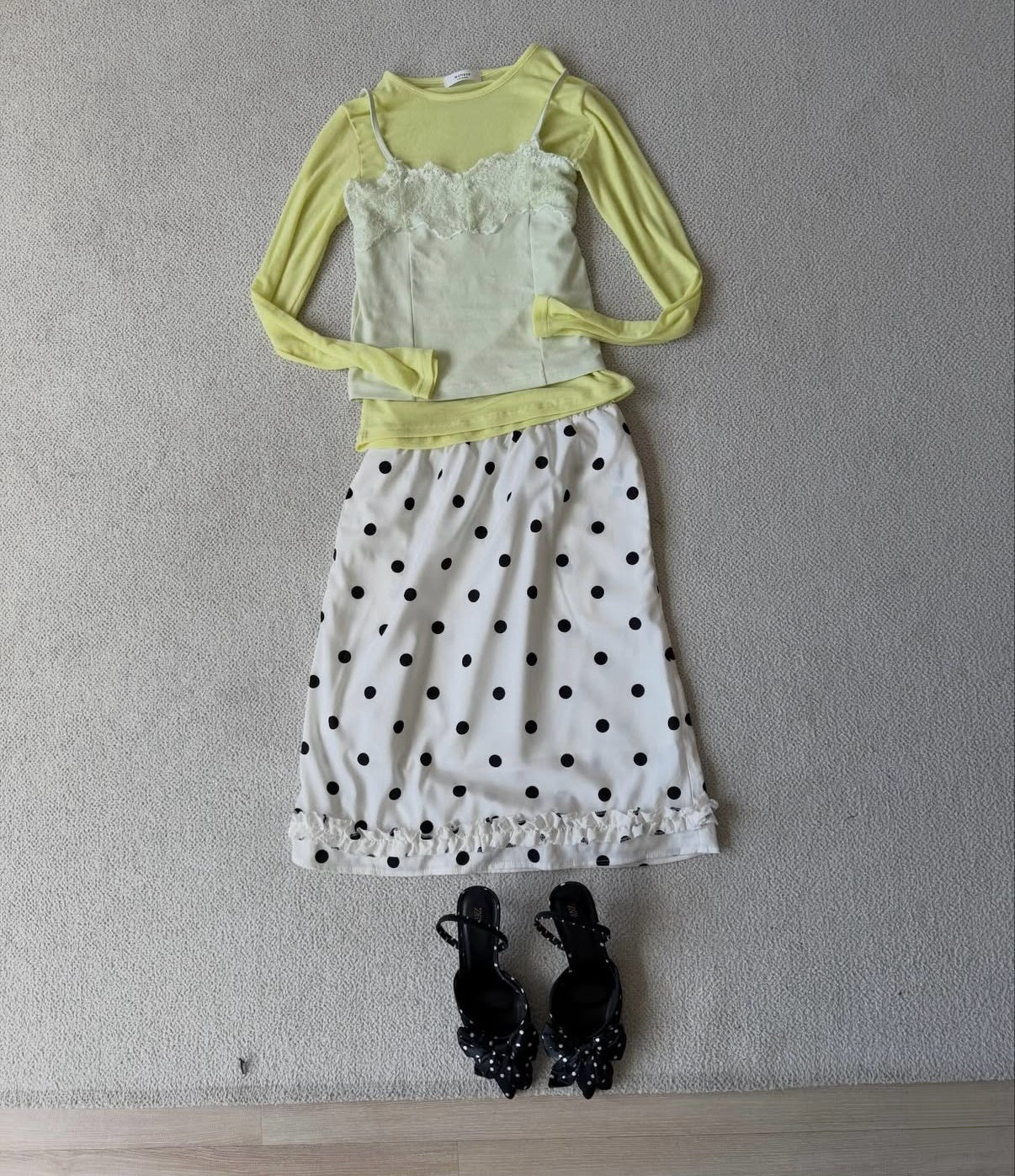 Polka Dot Ruffle Midi Skirt