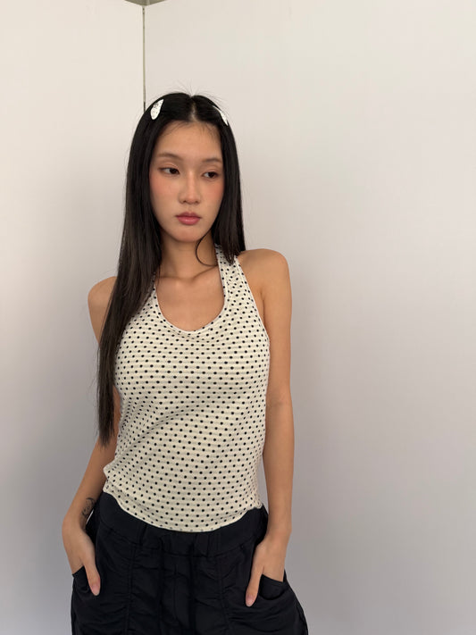 圓點條紋掛脖上衣