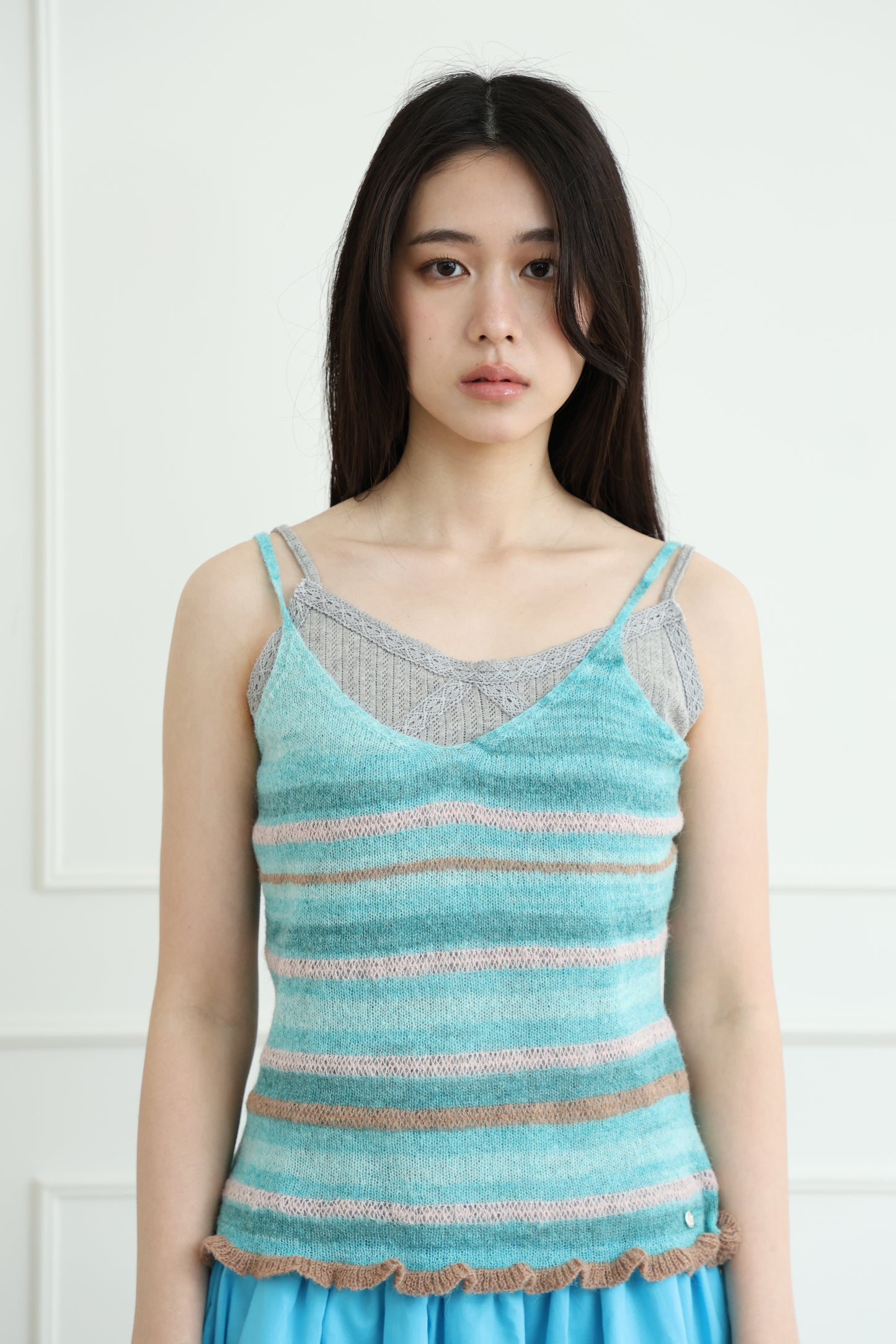 Knit striped spaghetti strap vest