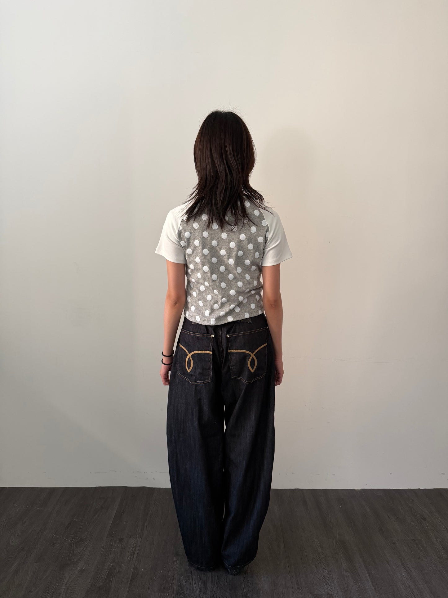 Large Polka Dot Patchwork Sleeve T-shirt