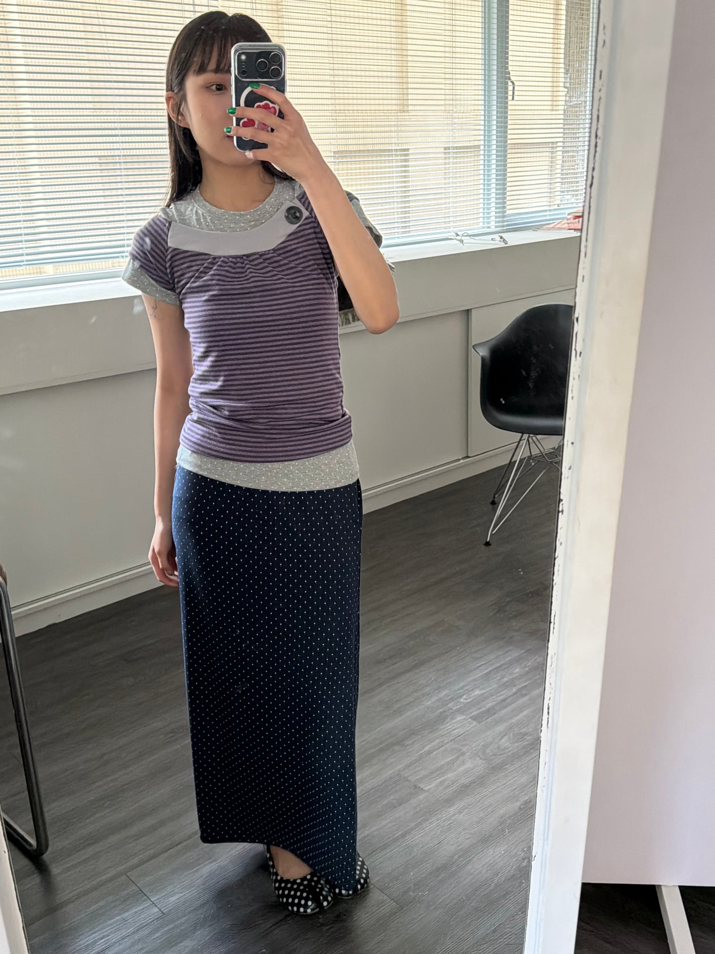 Elastic polka dot maxi dress