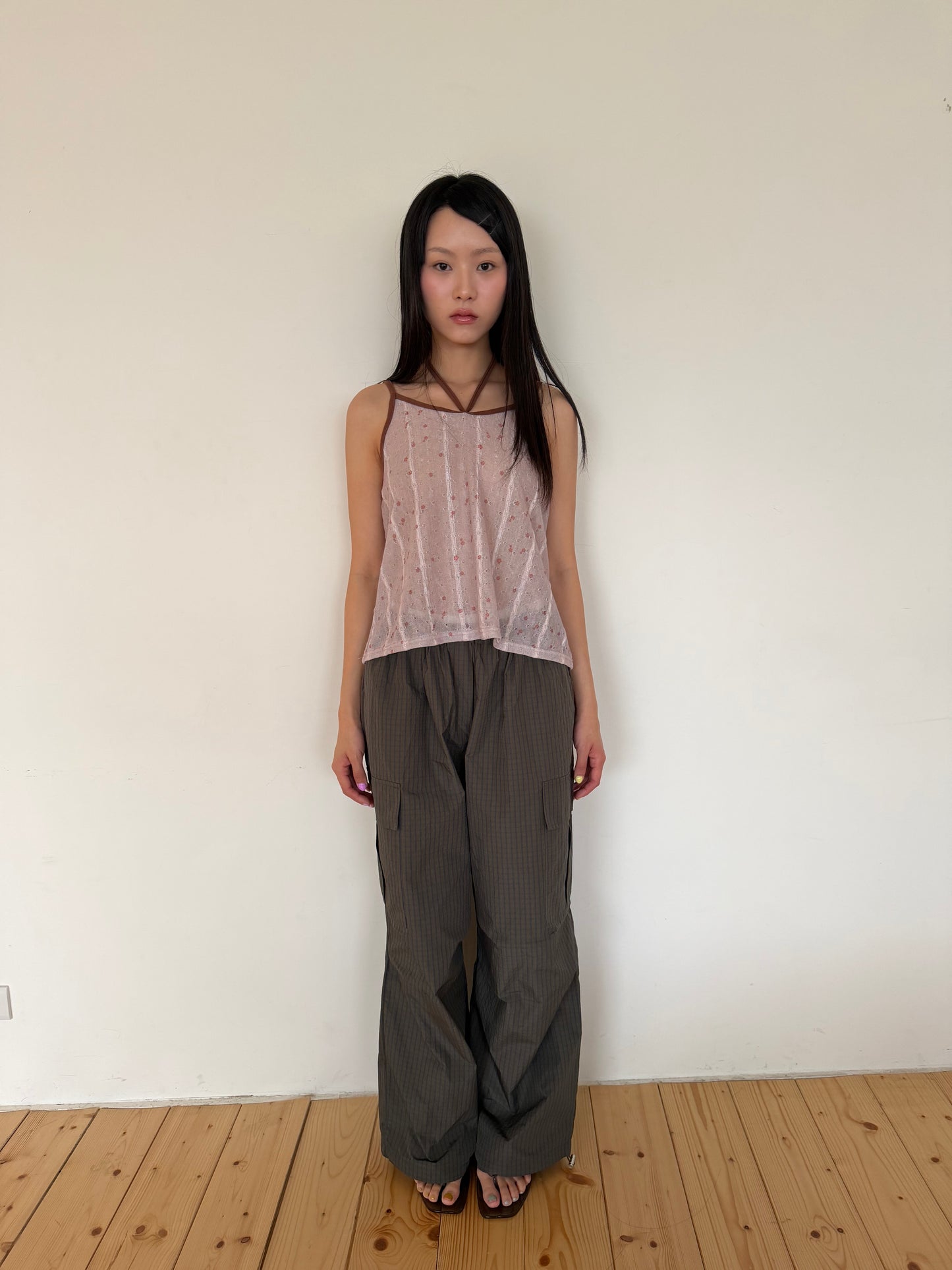 Layered Waist Grid Cargo Pants