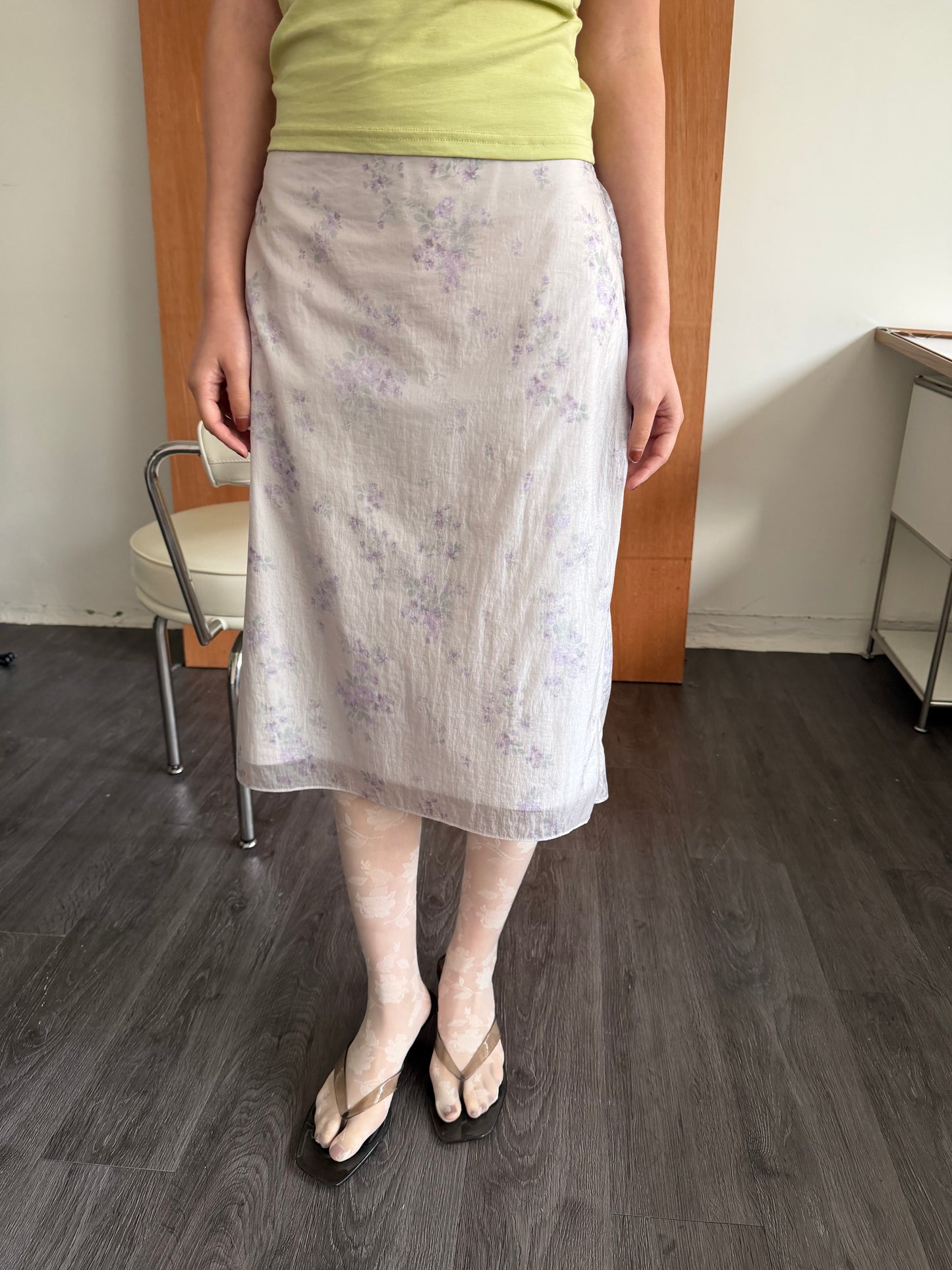 Sheer floral straight skirt