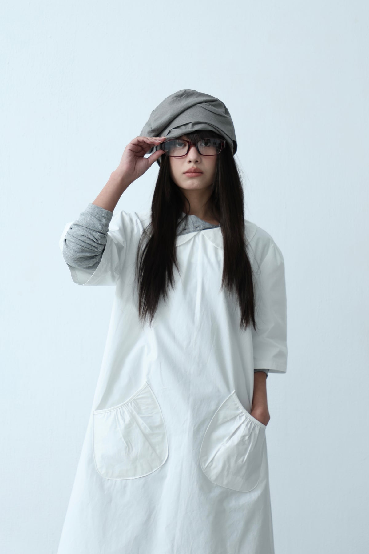 Cream Collar Pocket Dress