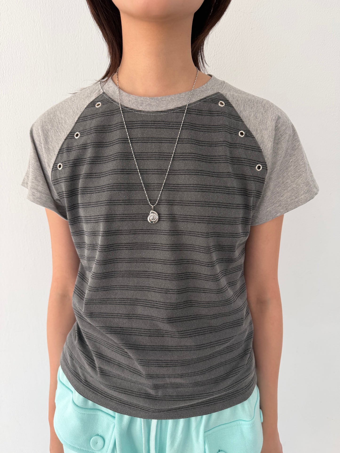 Striped short-sleeve top with studs