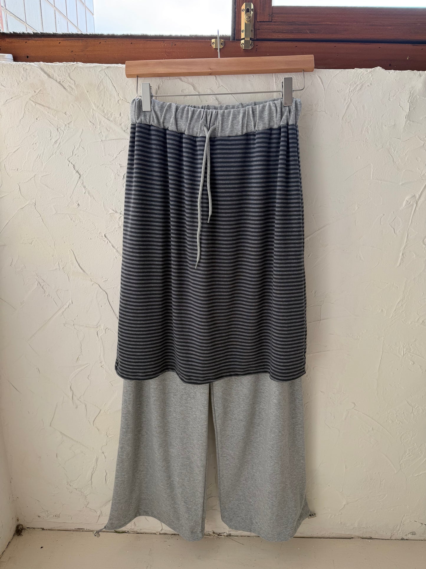 Faux two-piece striped cotton culottes