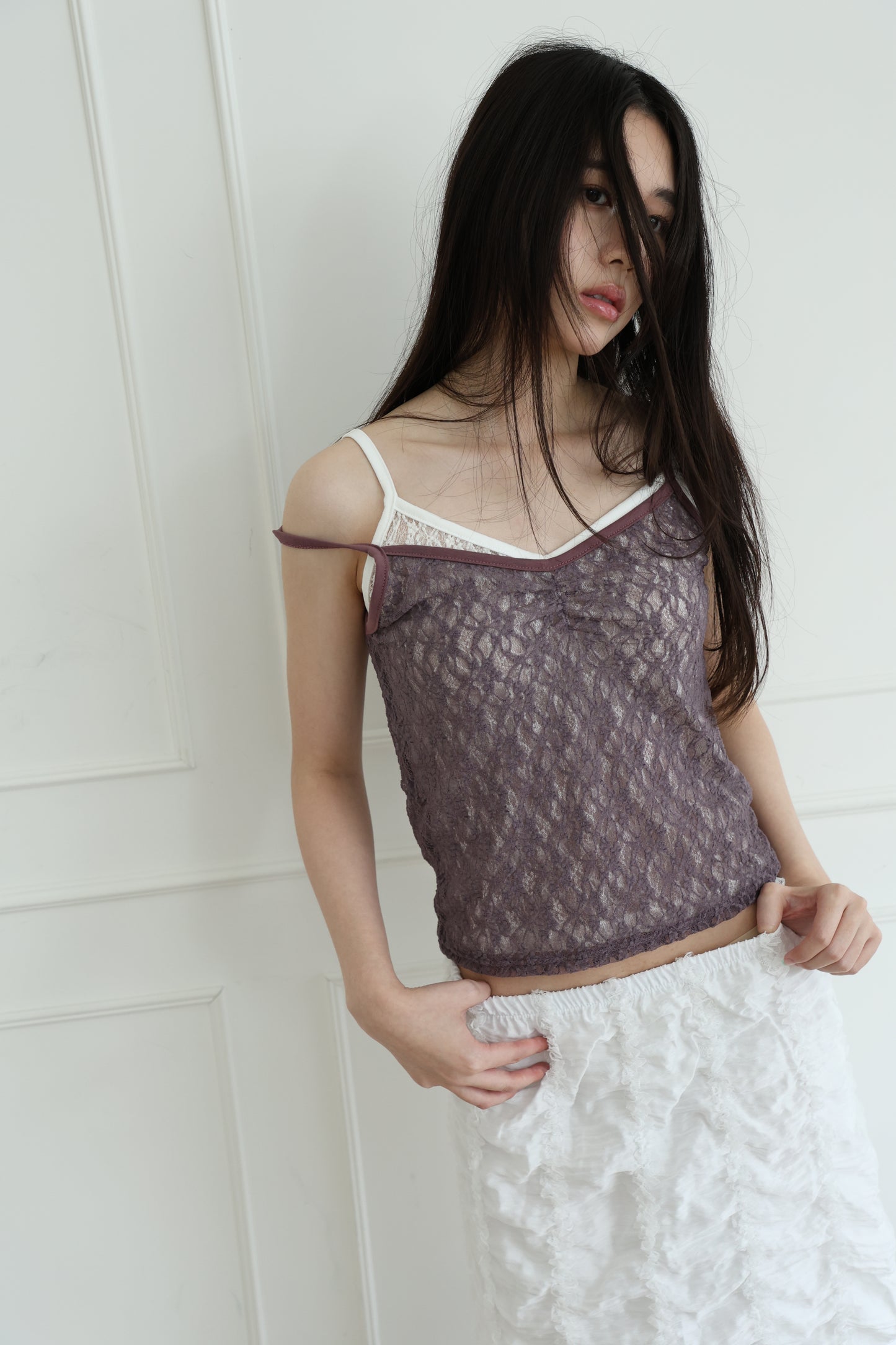 Lace sheer V-neck spaghetti strap vest