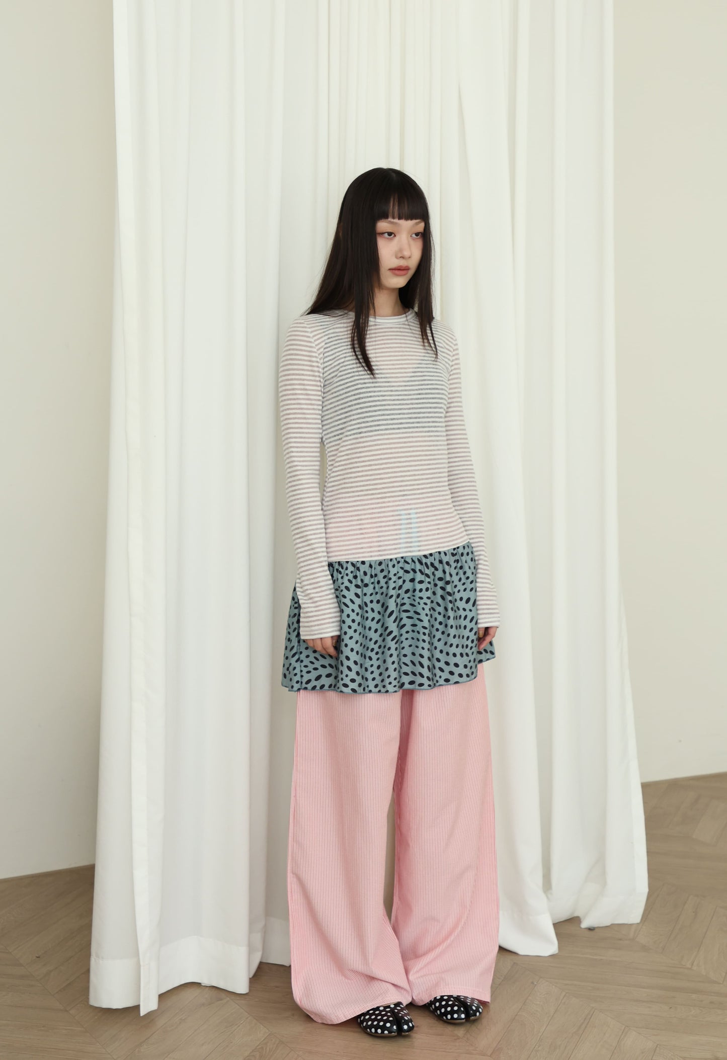 Striped loose straight leg pants
