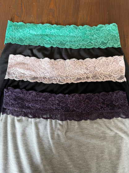 Lace color-blocked cotton skirt
