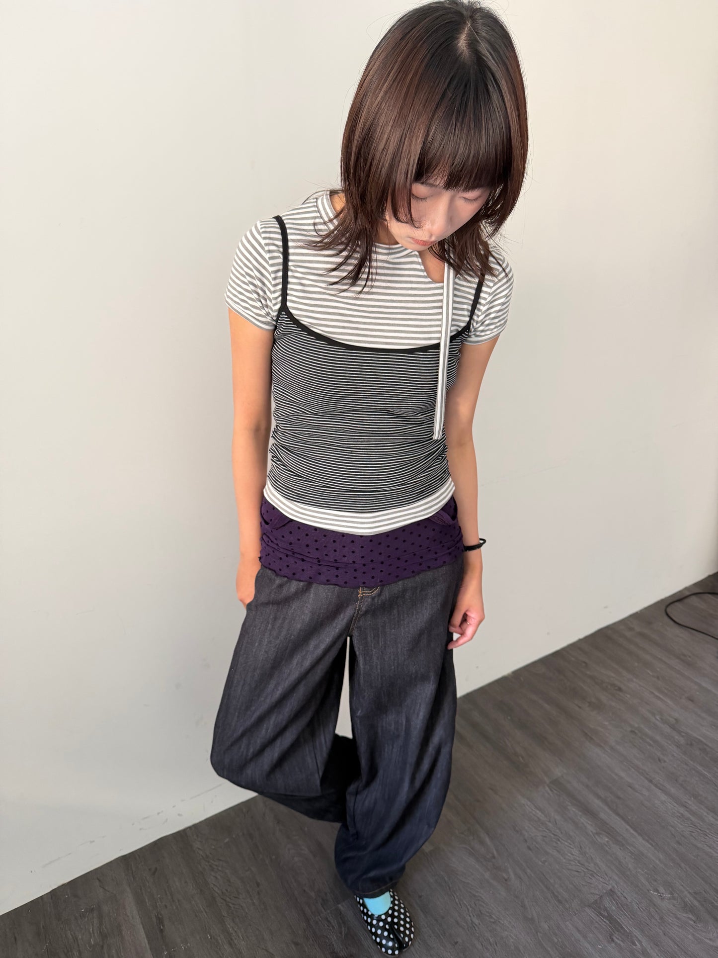 Thin-shouldered striped bra top