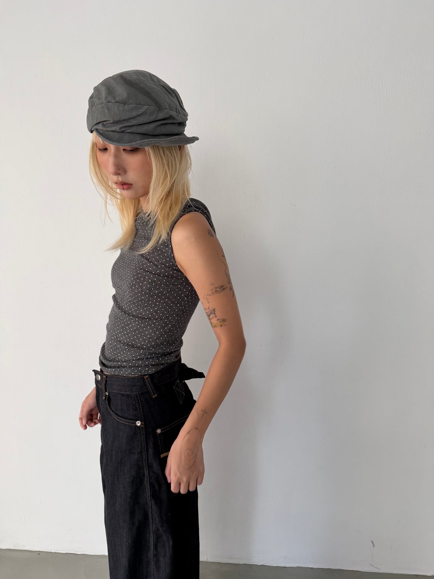 Polka Hood Sleeveless Top