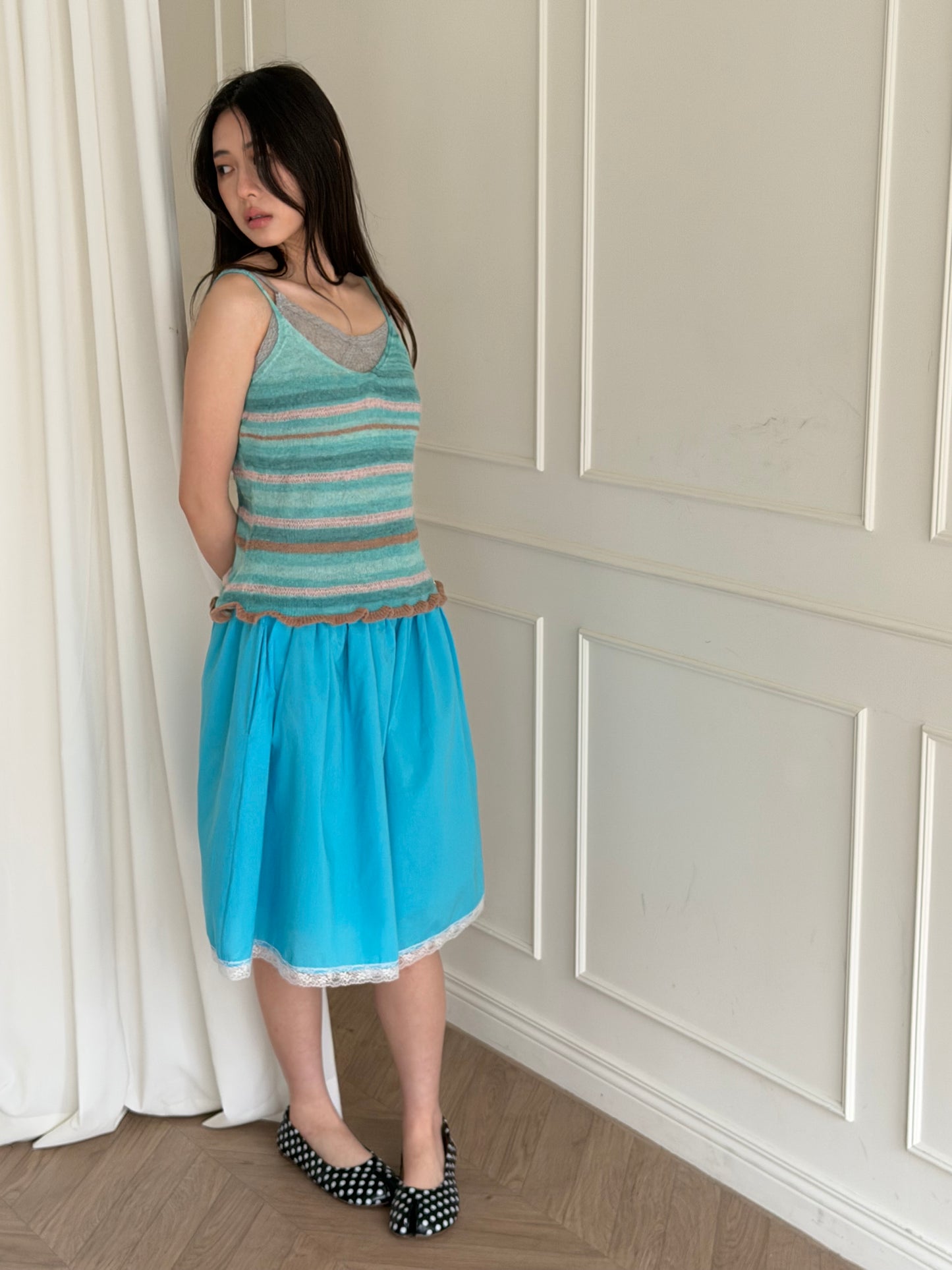 Knit striped spaghetti strap vest