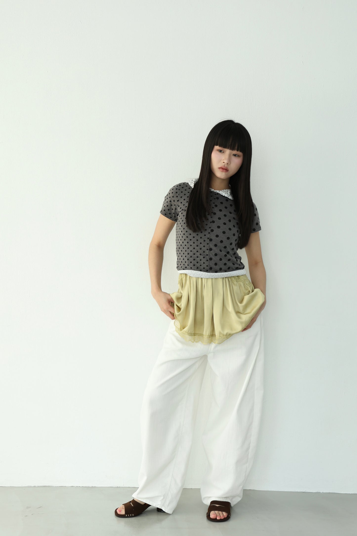polka dot patchwork short-sleeved top