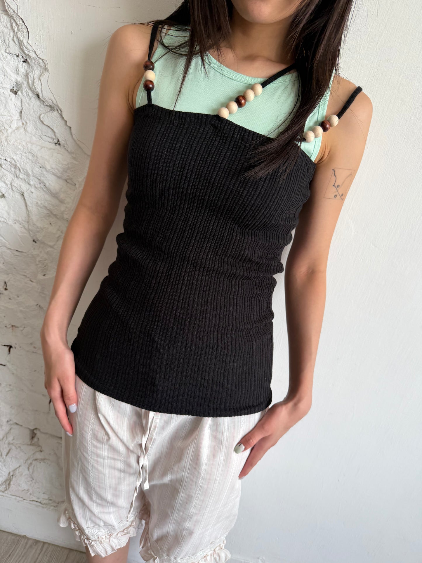 Beaded Ribbed Flat Vest