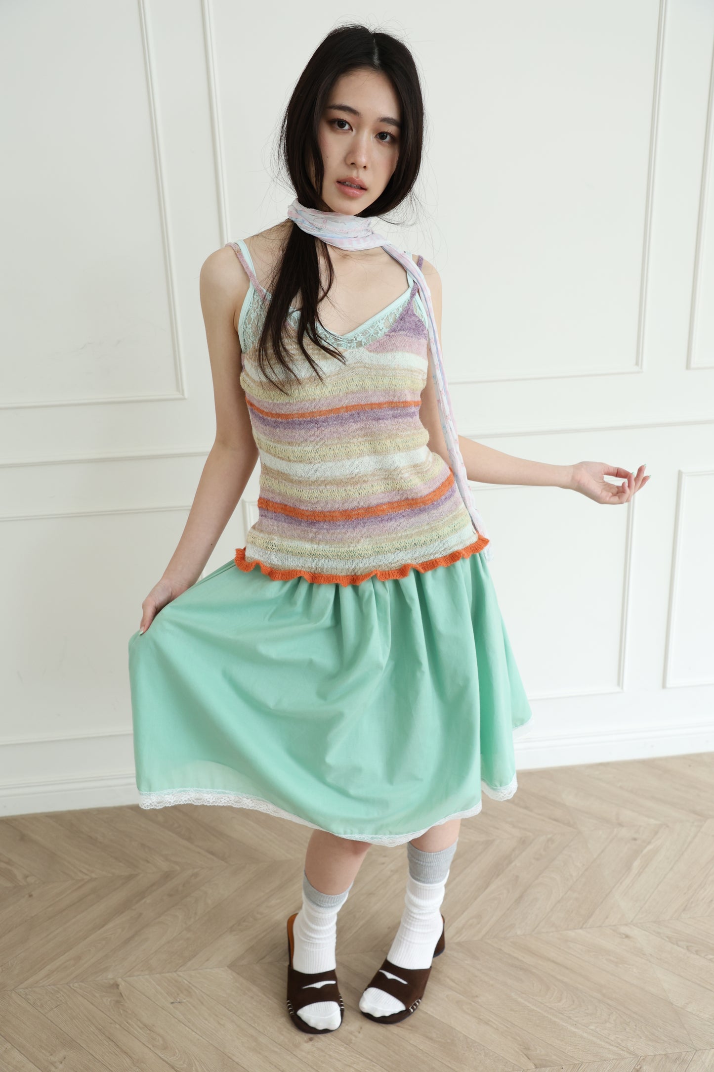 Knit striped spaghetti strap vest