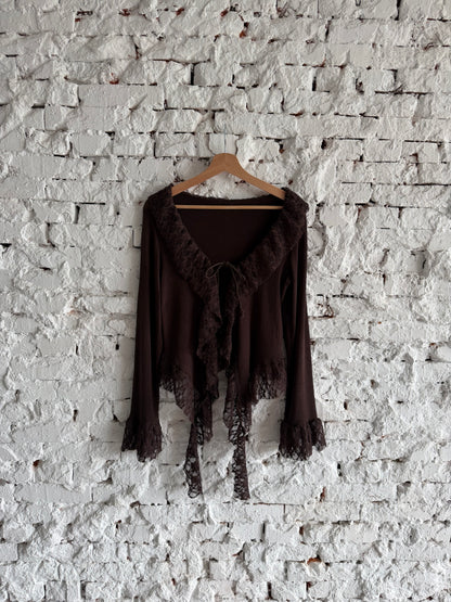 Lace-trimmed tie-up thin top