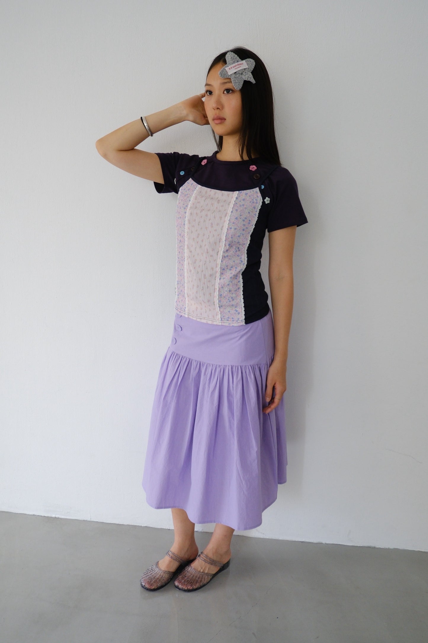 Side-button midi skirt