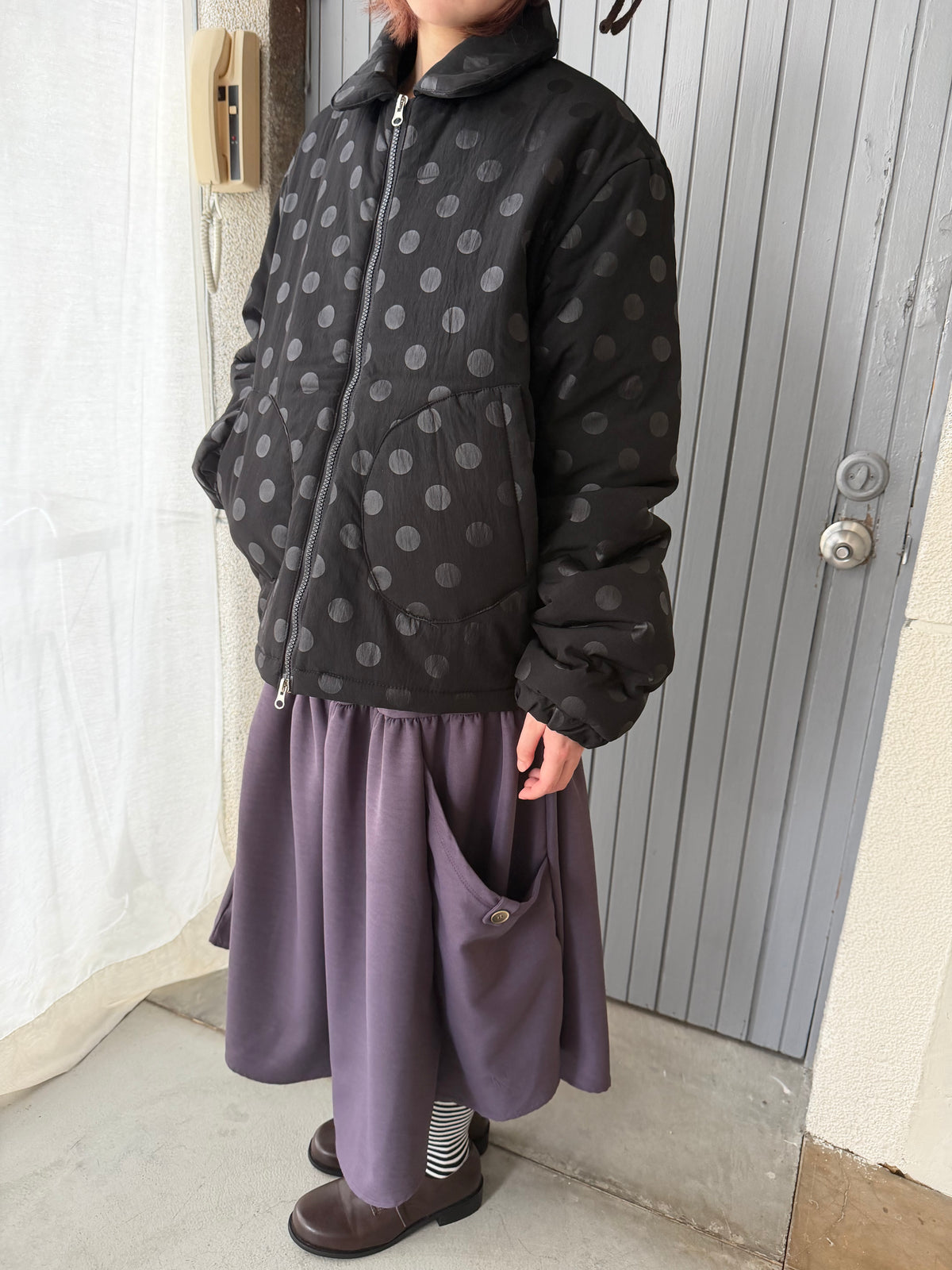 polka dot quilted coat
