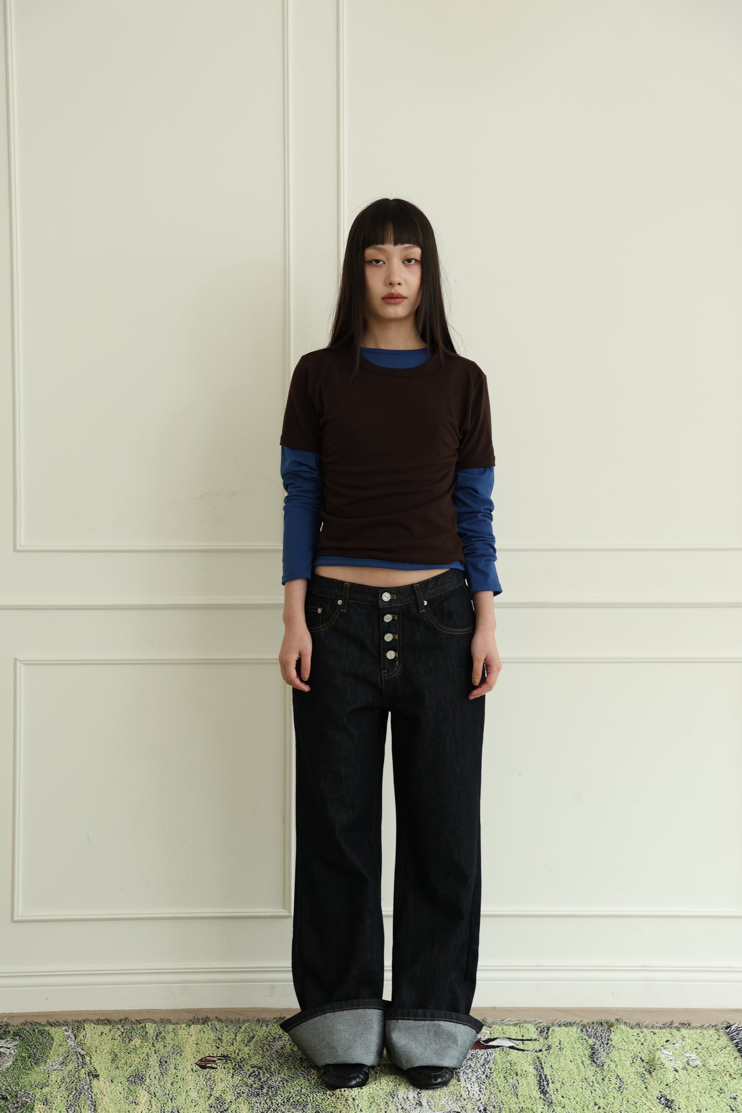 Button-up low-rise flared jeans