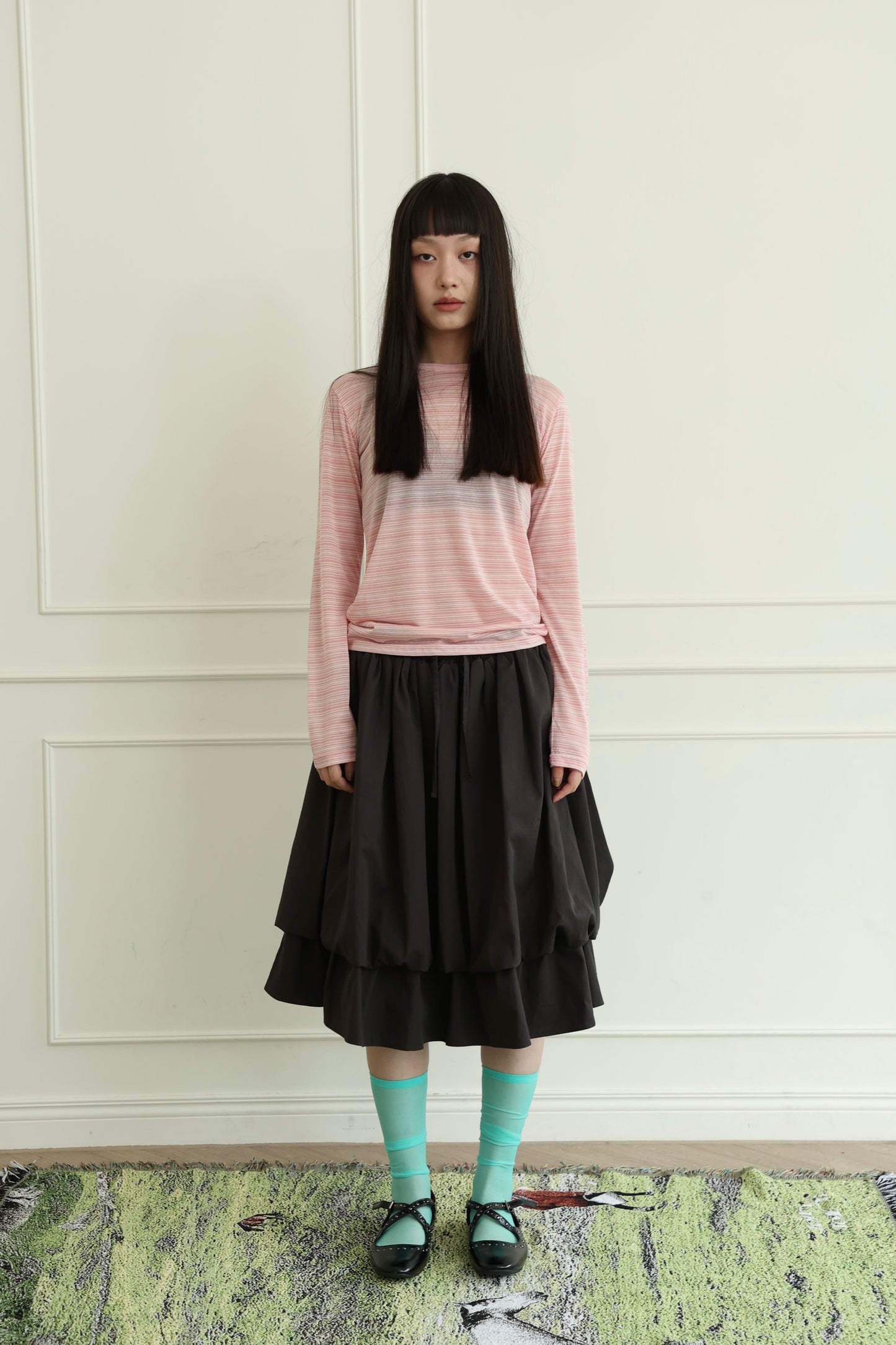 Sheer pinstriped long-sleeved top