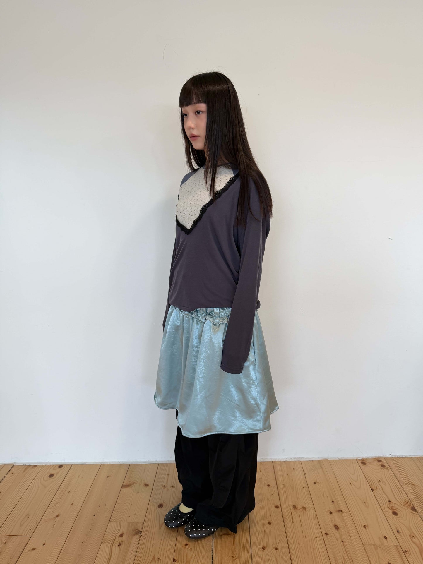 Satin pleated midi skirt