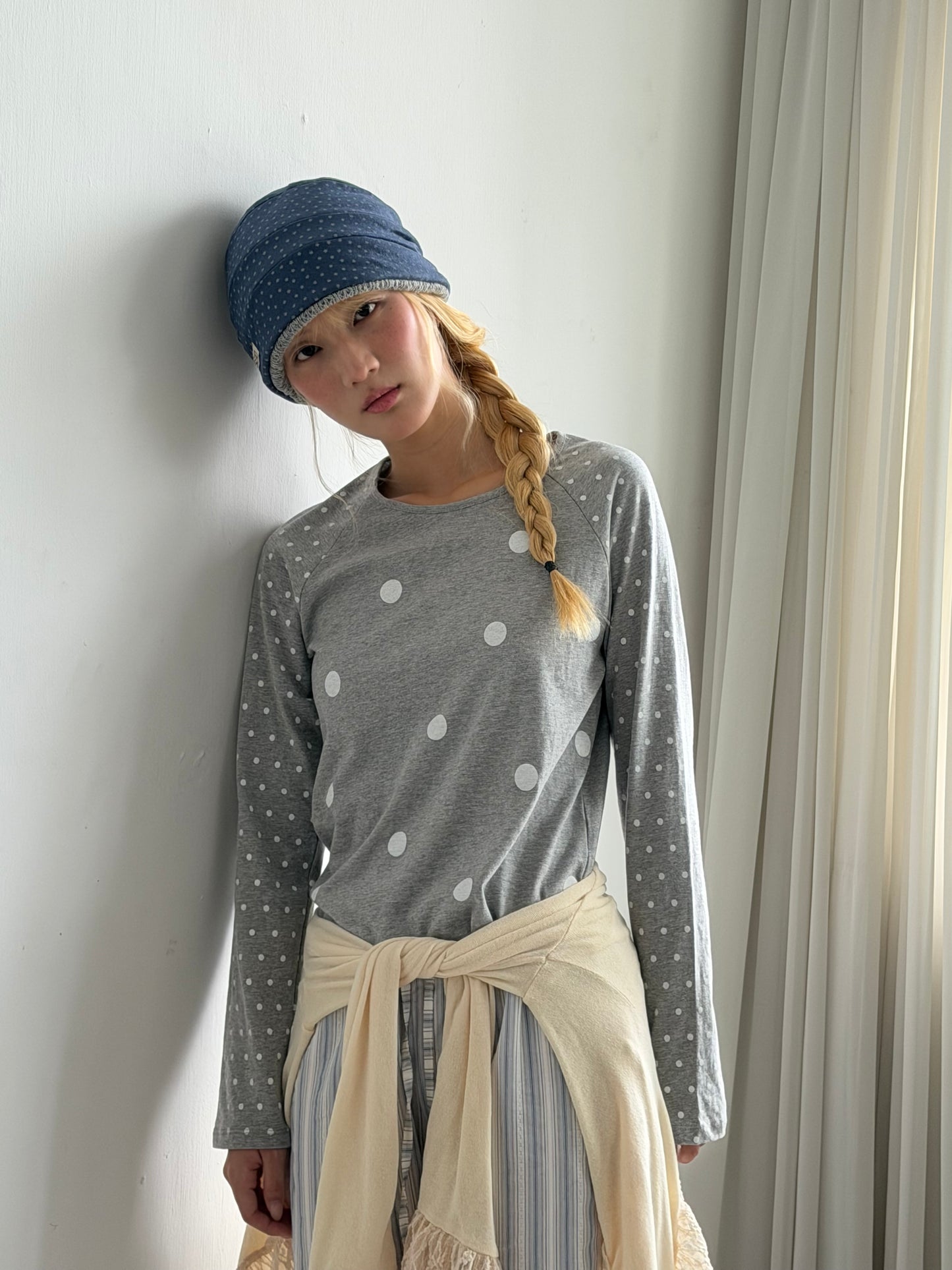 polka dot patchwork long-sleeved top