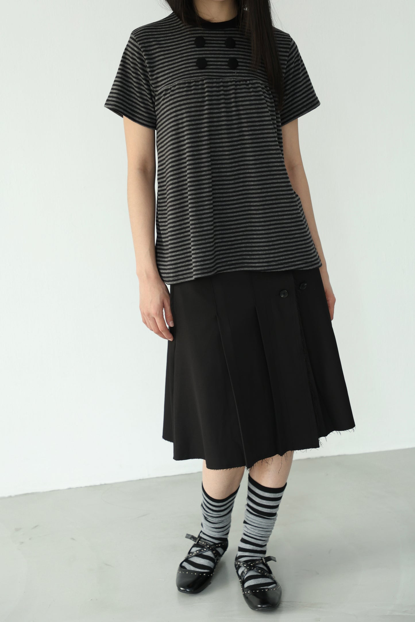 Striped loose button-down top