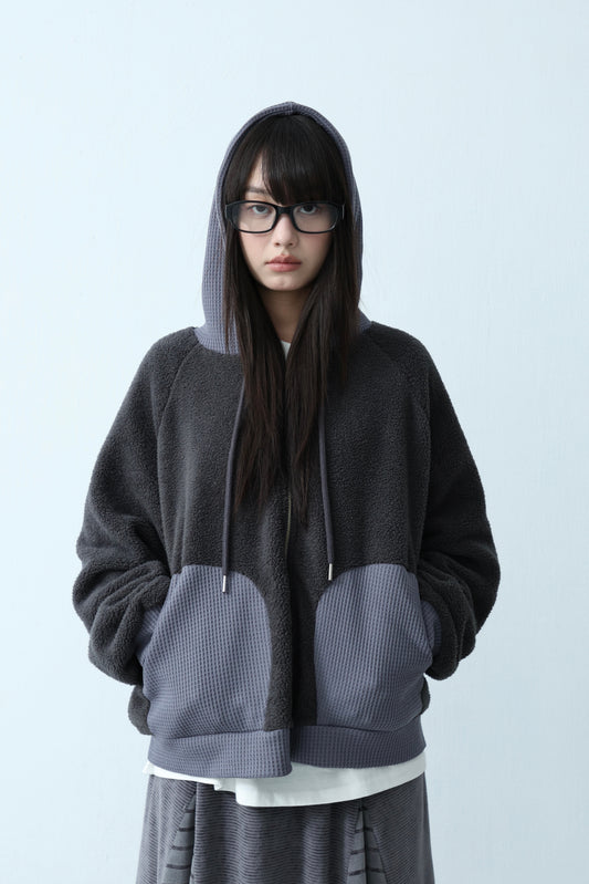 Hooded jacket with mixed materials
