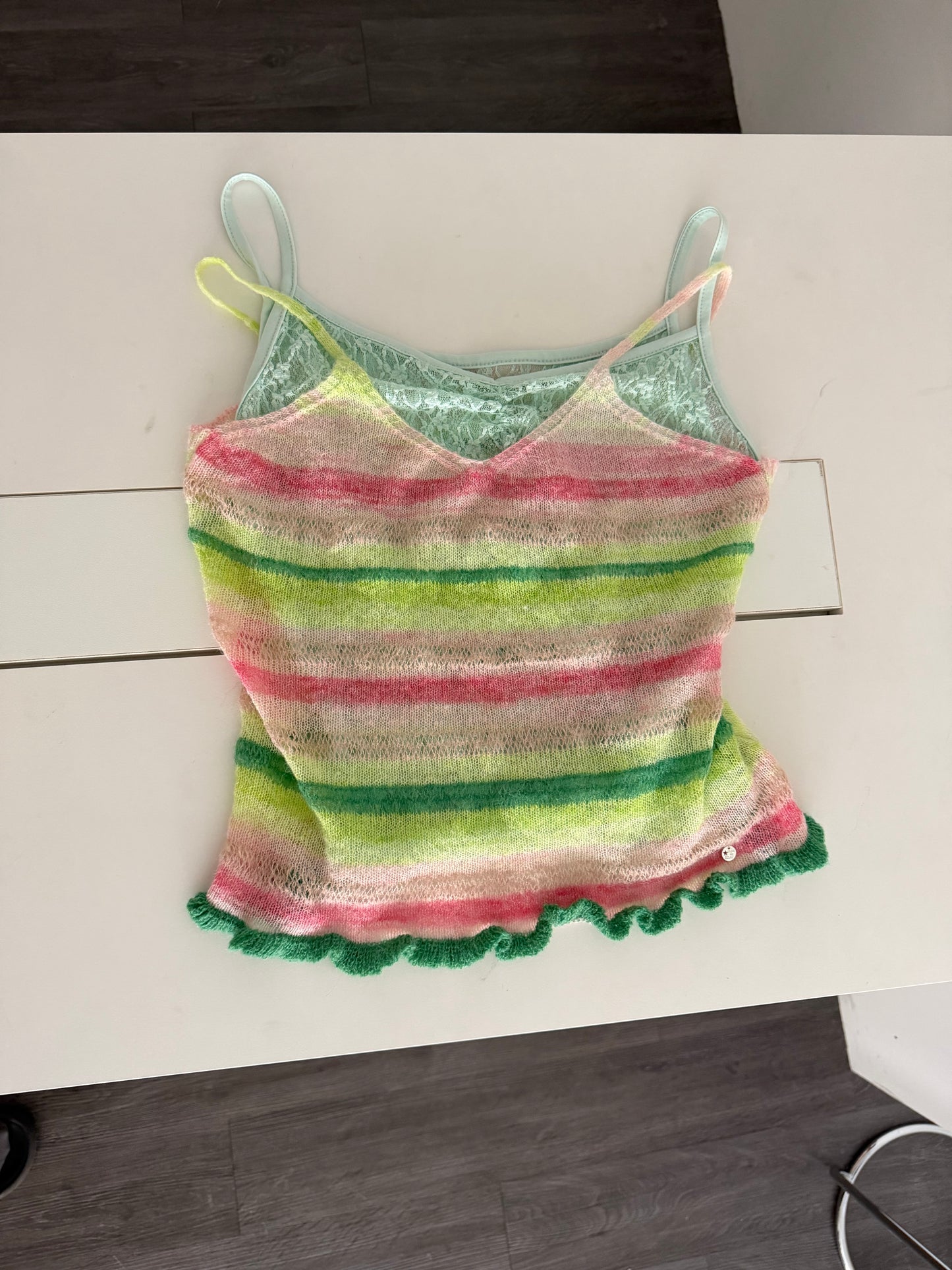 Knit striped spaghetti strap vest