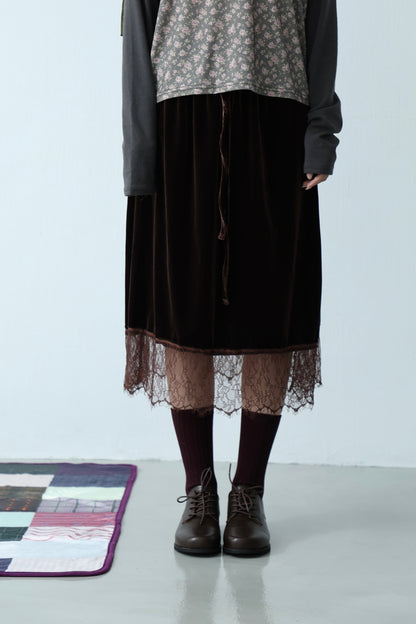 Suede Lace-Trim Skirt