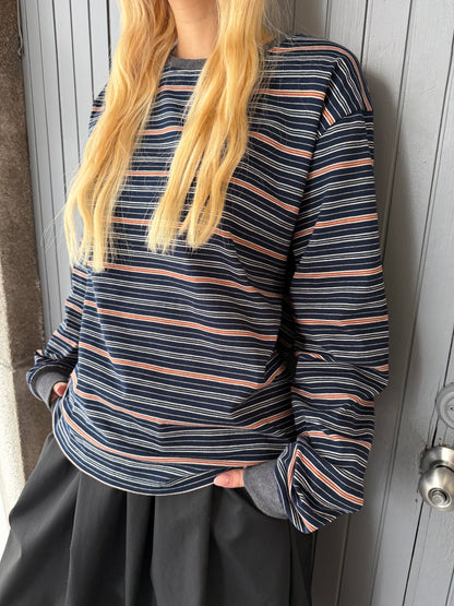 Color-blocked striped loose top
