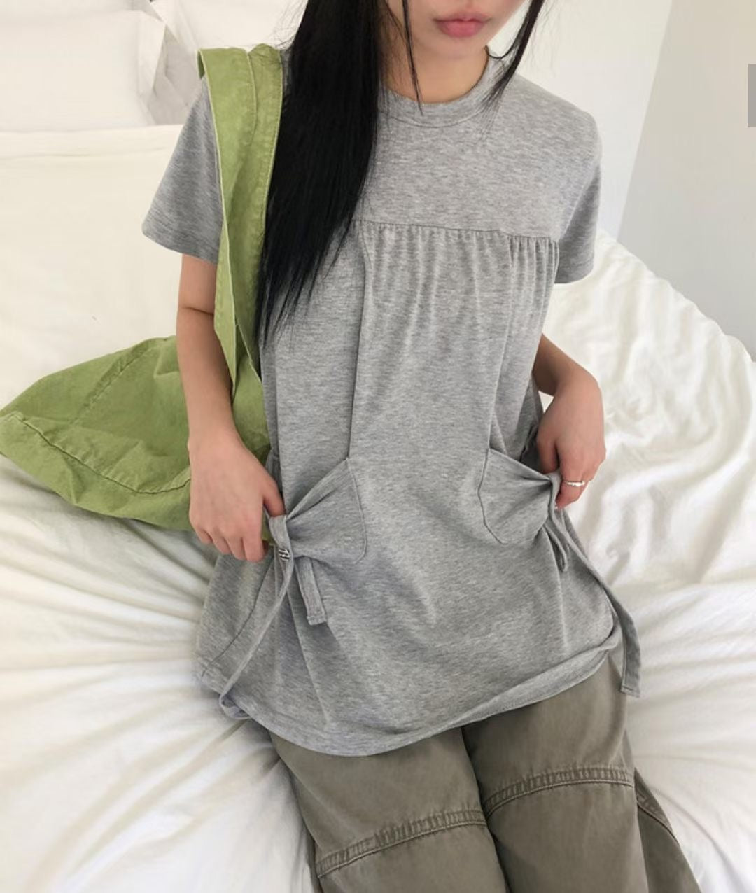 韓國製 口袋蝴蝶結上衣