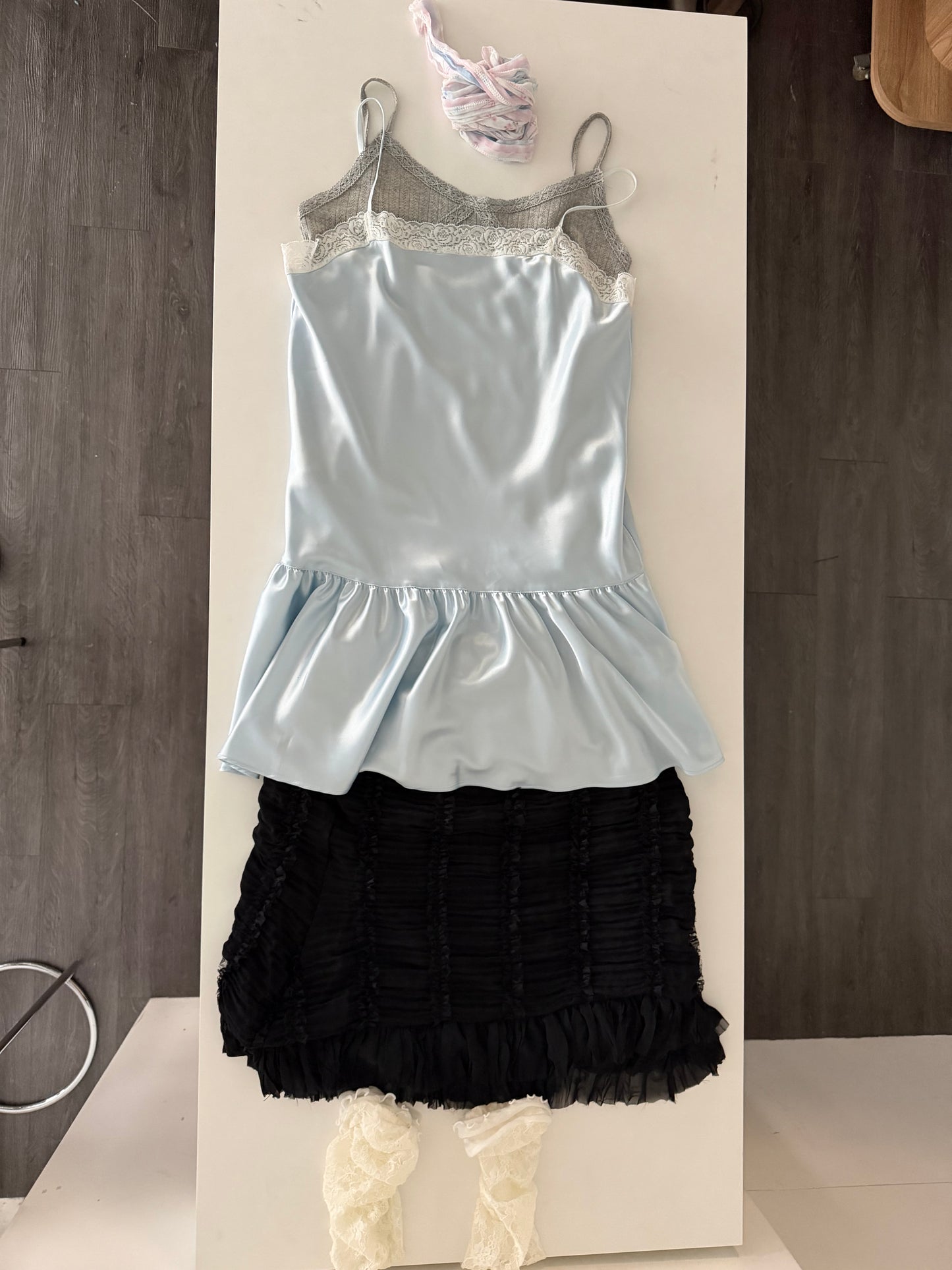 Thin-strap satin lace-trimmed camisole dress