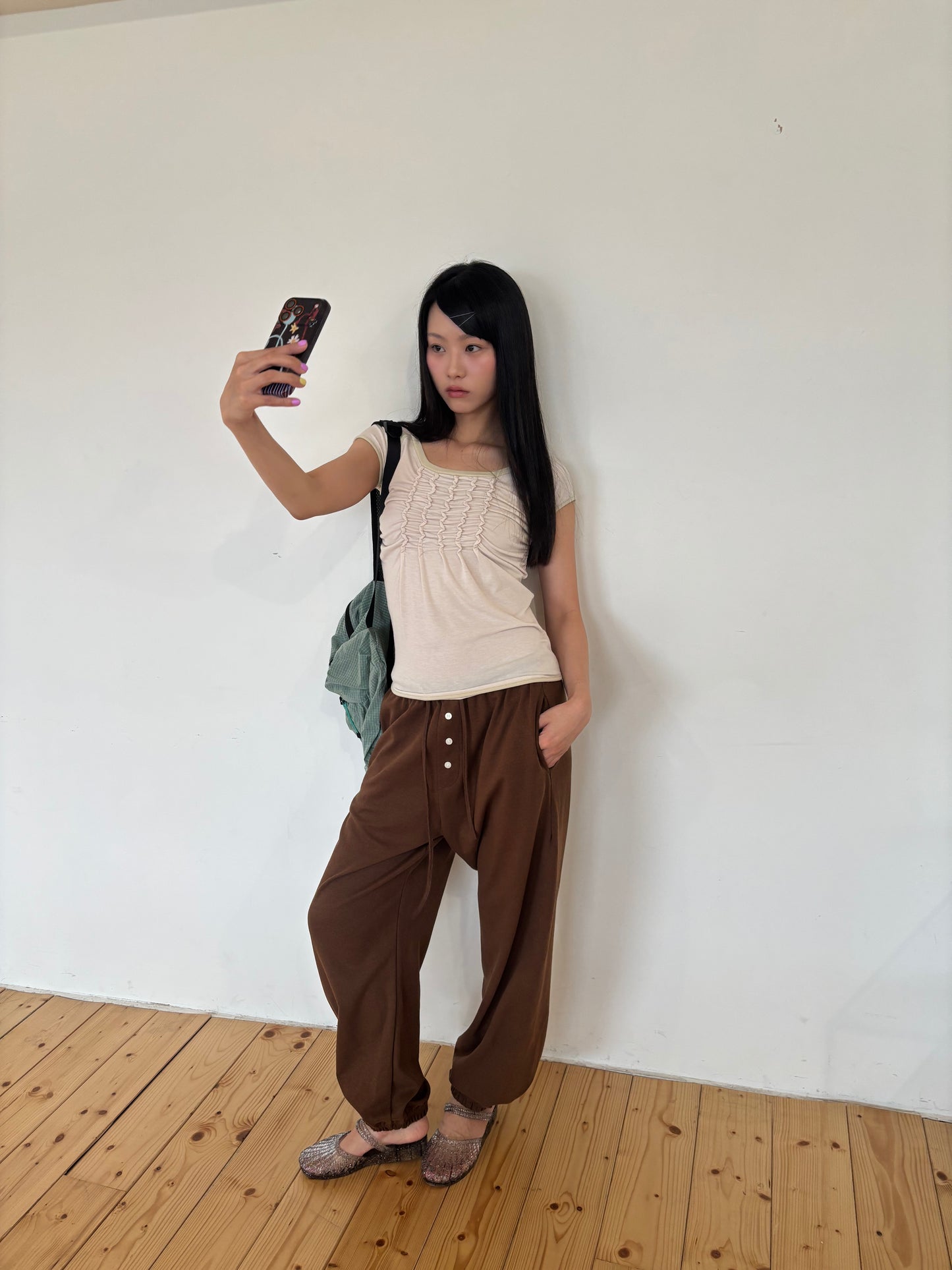 Contrast Trim Ruched Top