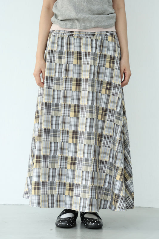 Plaid patchwork maxi skirt